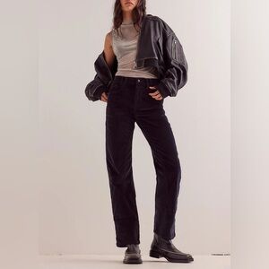 NEW FREE PEOPLE RISK TAKER BLACK CORDUROY STRAIGHT LEG PANTS MSRP $128 SZ 25